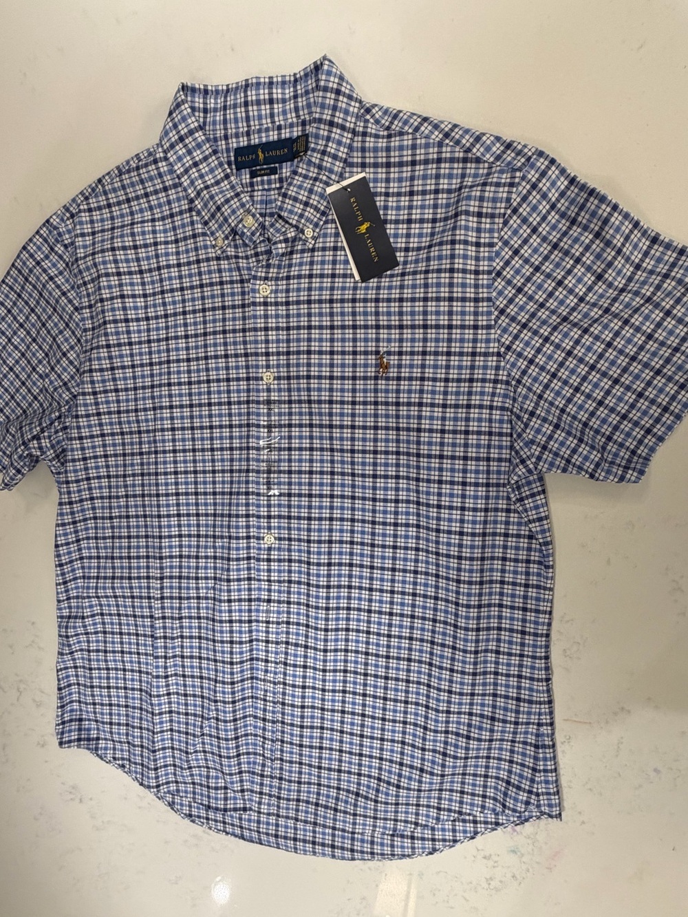 Ralph Lauren Short-Sleeve Blue Plaid Button-Down Shirt - Picture 2 of 10